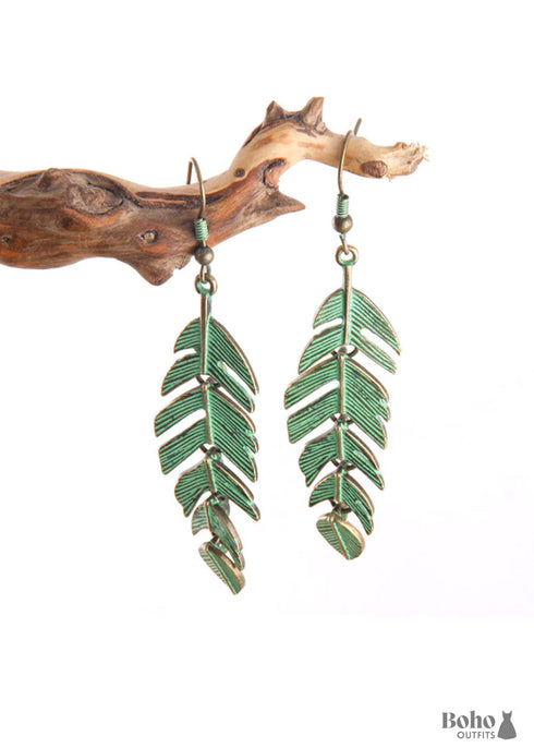 Pendientes bohemios, pendientes colgantes RH, pluma y hoja
